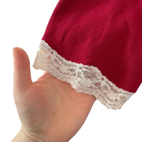 Cuddledown Long Sleeve Nightgown Size XL Red Cotton Lace Trim - Picture 3 of 7